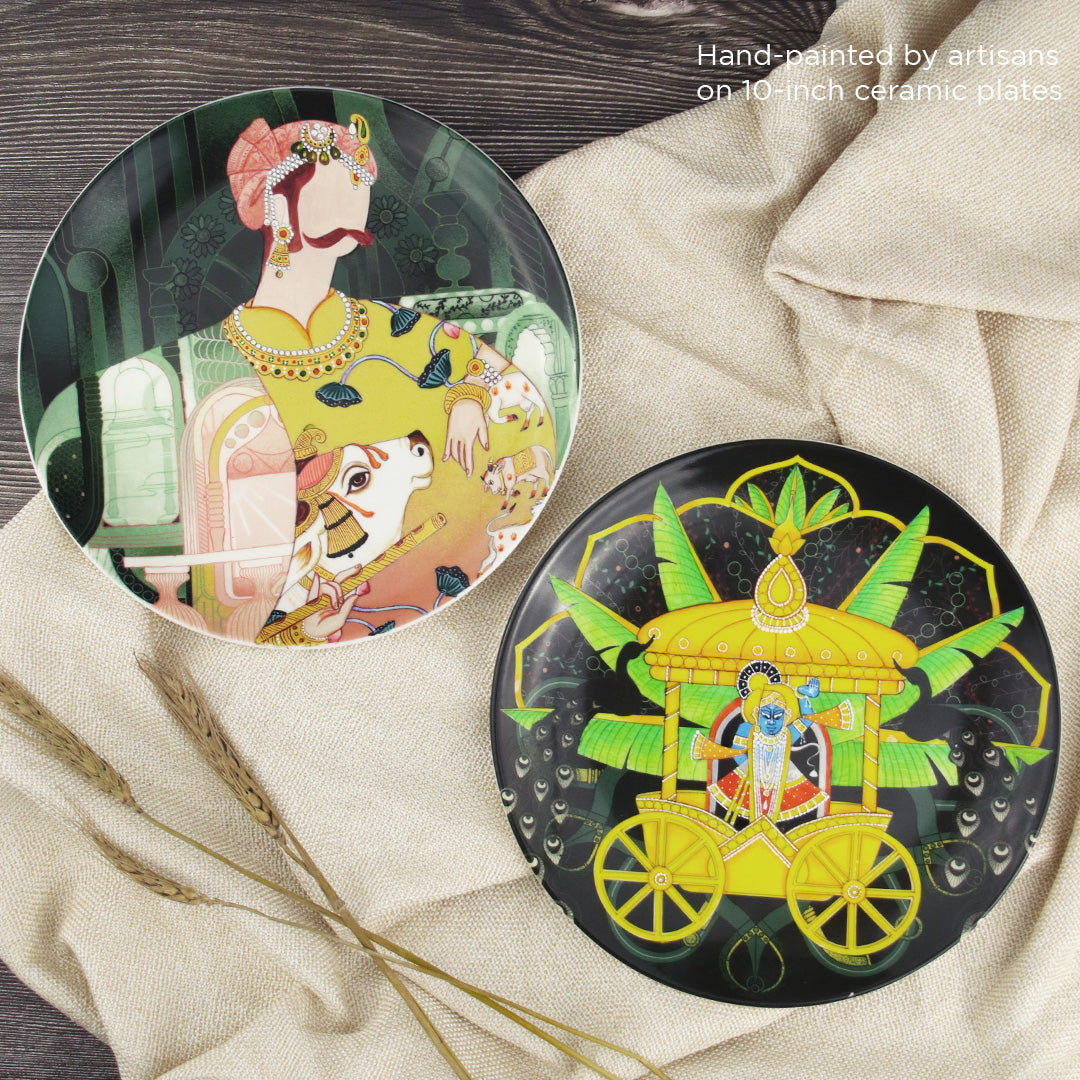 The Faithful Plates - Handcrafted Pichwai Decor Plates (Set of 2)